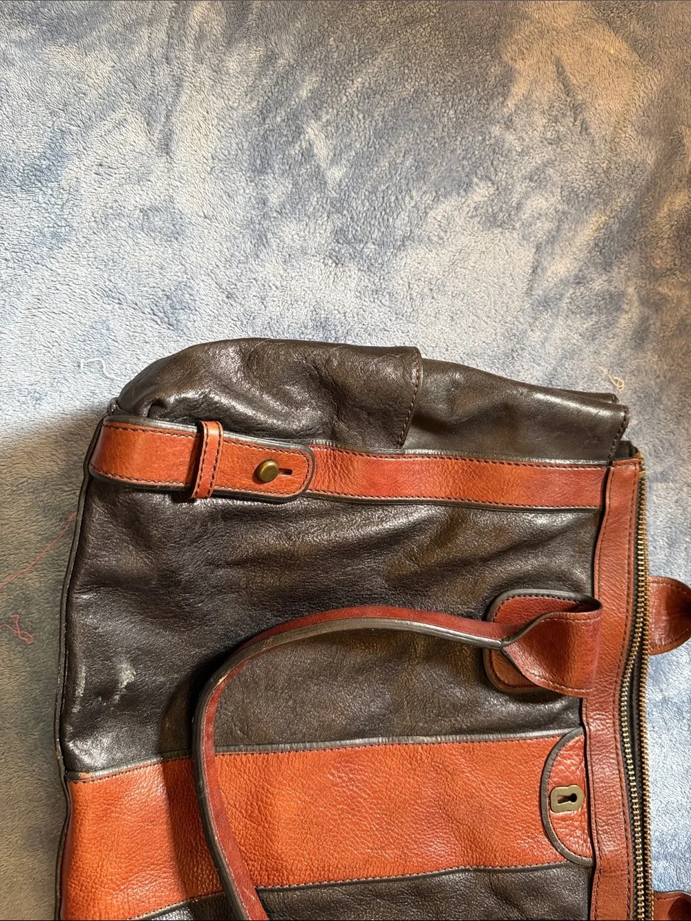 Fossil Two-Tone Brown and Cognac Leather Duffel Bag